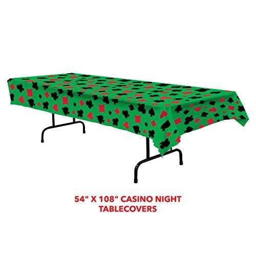 Casino Night and Card Party Supplies - Green Plastic Table Cover with Suits, 54" x 10" (2 Pack) party supplies