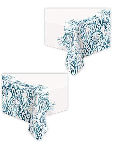 Coastal Blue & White Coral Reef Plastic Table Cover, 54" x 84" (2 Pack) party supplies