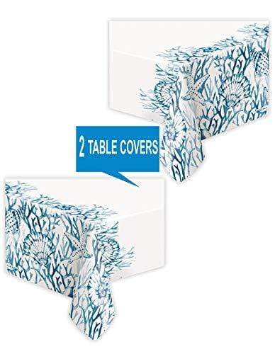 Coastal Blue & White Coral Reef Plastic Table Cover, 54" x 84" (2 Pack) party supplies