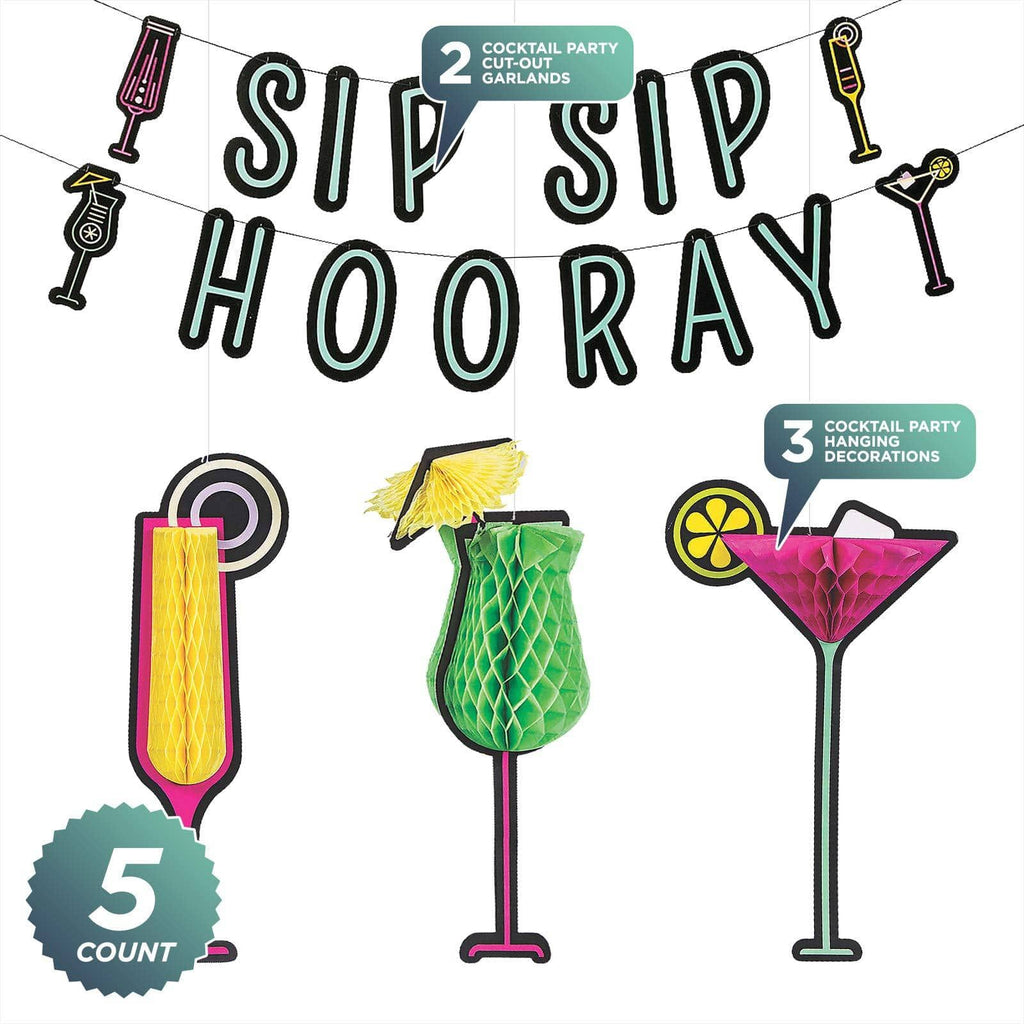 Cocktail Party Sip Sip Hooray Garland and Hanging Tissue Decorations party supplies