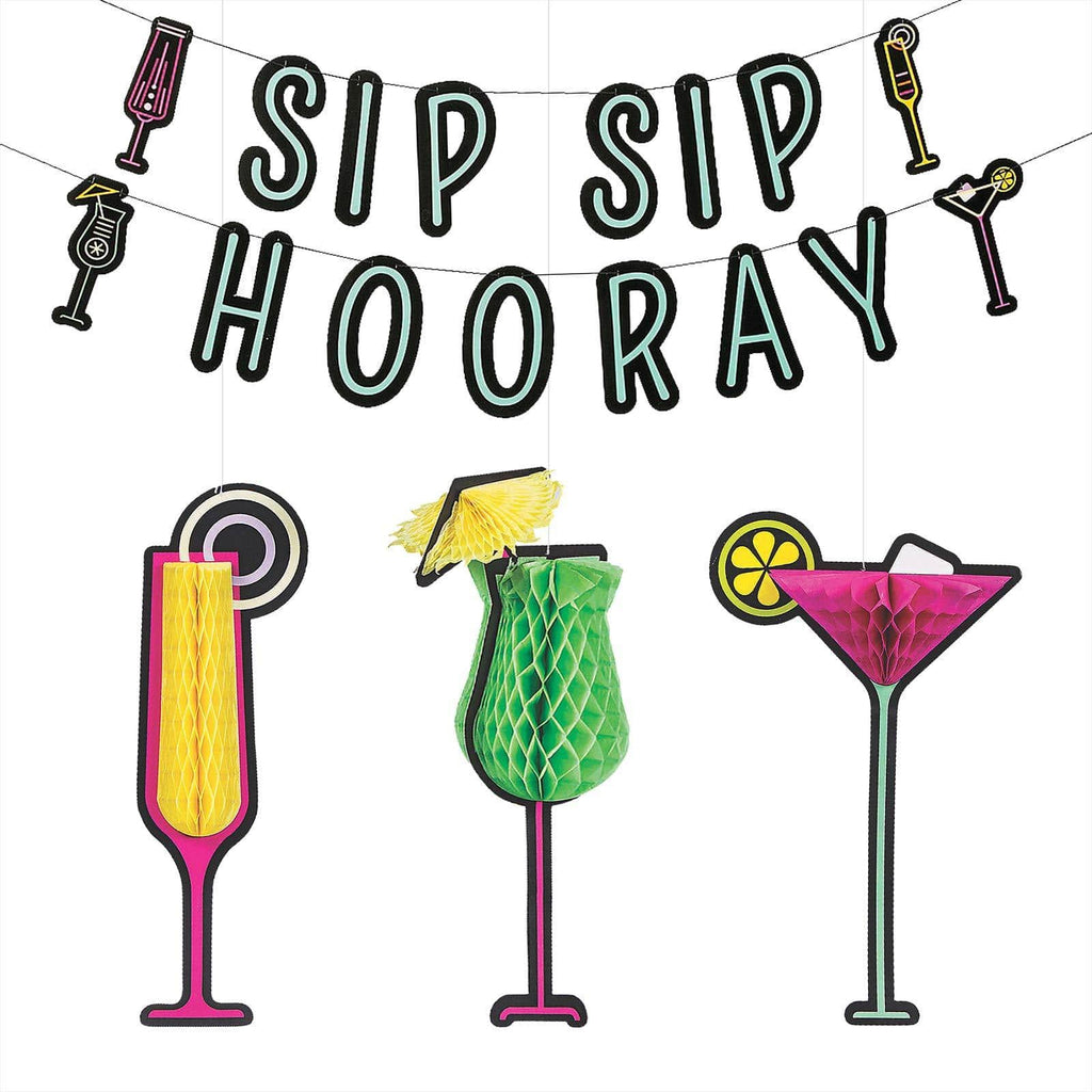 Cocktail Party Sip Sip Hooray Garland and Hanging Tissue Decorations party supplies