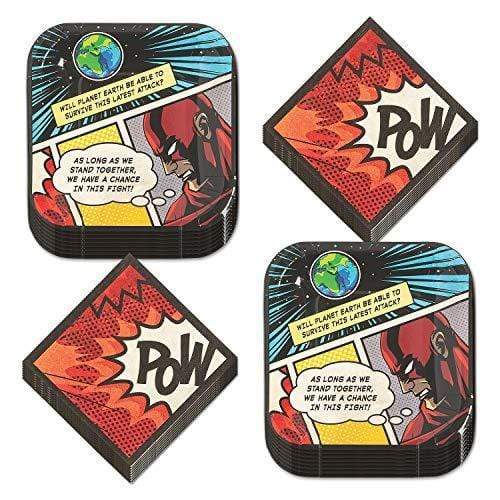 Comic Superhero Party Supplies - Dessert Plates and Beverage Napkins for Hero Birthday Party (Serves 16) party supplies