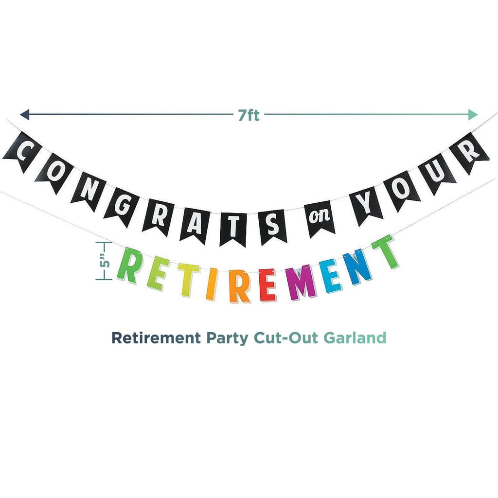 Congrats On Your Retirement Party Paper Dessert Plates, Napkins, Table Cover, Garland, and Balloon Set (Serves 16) party supplies