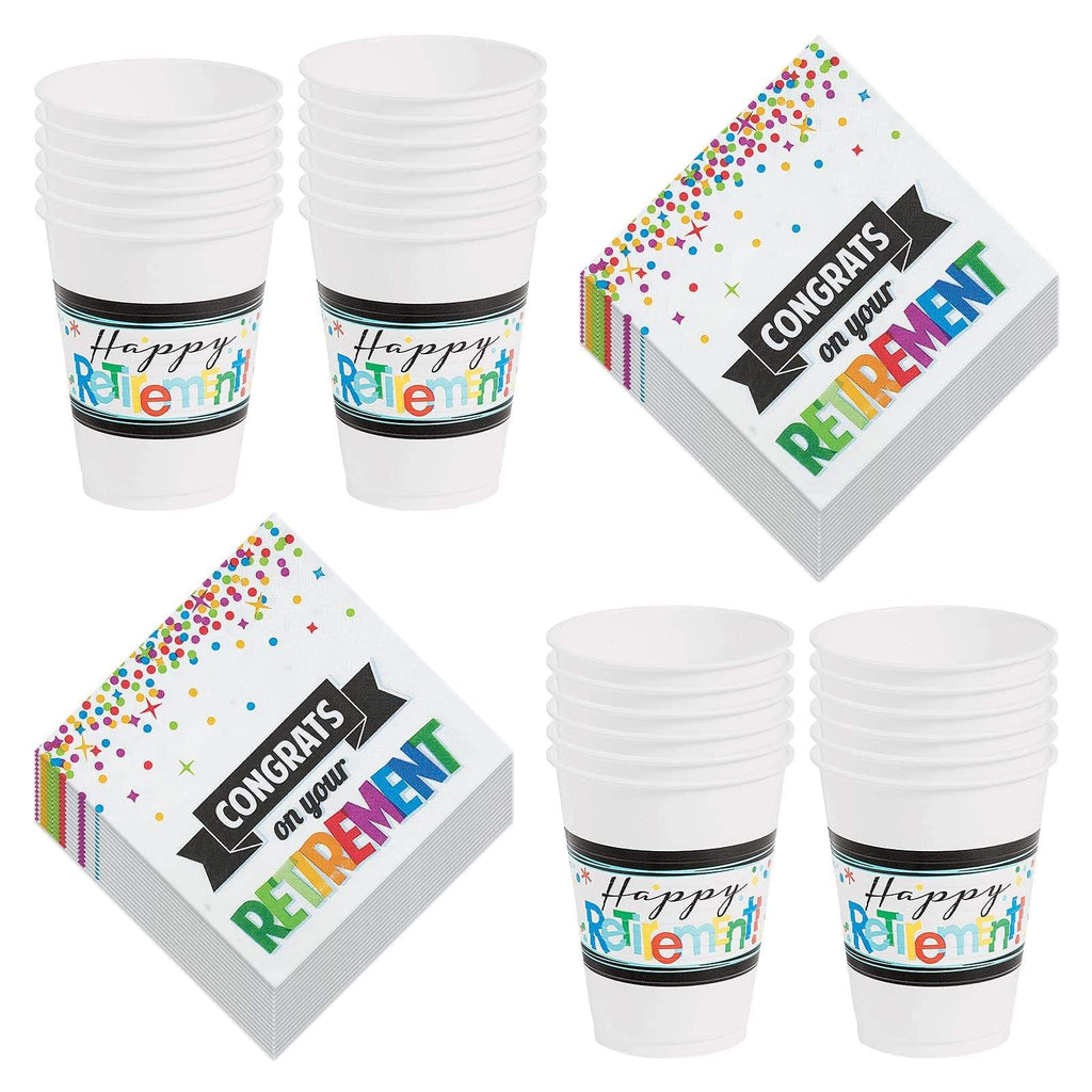 Congrats On Your Retirement Party Plastic Beverage Cups and Napkins Set (Serves 25) party supplies