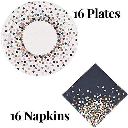 Dot Confetti Dinner Plates and Luncheon Napkins (Serves 16) - for New Years Party, Bridal Shower, Graduation, or General Celebration party supplies