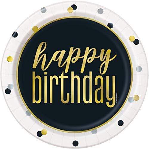 Dots Birthday Party Supplies - Black, White, Metallic Gold Dot Confetti Paper Dessert Plates and Beverage Napkins (Serves 16) party supplies