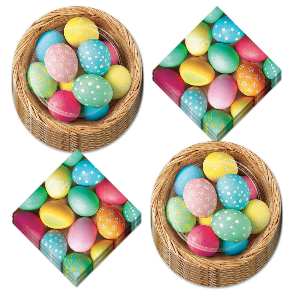 Easter Eggs and Basket Paper Dessert Plates and Beverage Napkins (Serves 16) party supplies