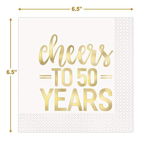 Fancy Gold Metallic Dots Paper Dinner Plates and Luncheon Napkins, Cheers to 50 Years Birthdays and Anniversaries (Serves 16) party supplies