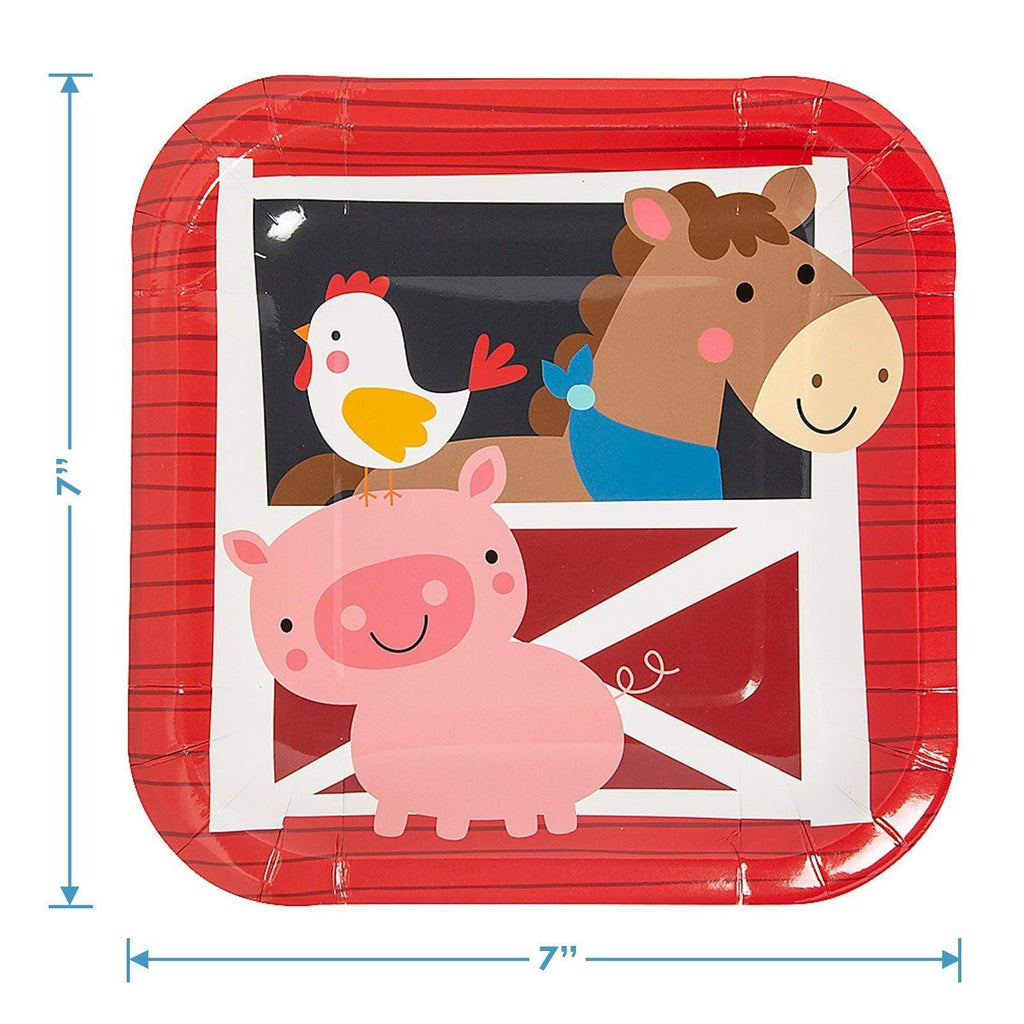 Farm Party Pack - Red Barn Animals Paper Dessert Plates, Napkins, Cups, and Cow Print Table Cover (Serves 16) party supplies