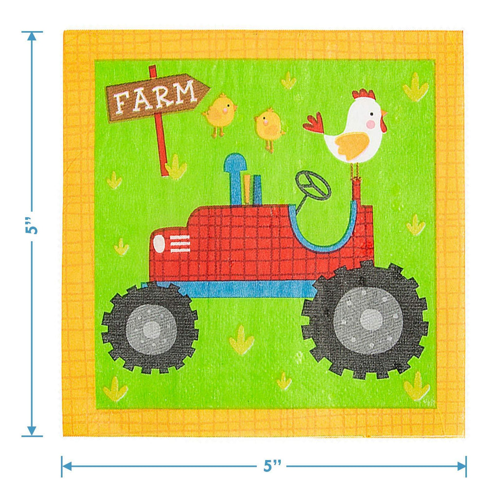 Farm Party Pack - Red Barn Animals Paper Dessert Plates, Napkins, Cups, and Cow Print Table Cover (Serves 16) party supplies