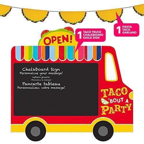Fiesta Party Supplies and Decorations for Cinco De Mayo and Mexican Theme Parties (Taco Truck Chalkboard Table Easel and Taco Garland Hanging Banner) party supplies