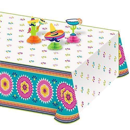 Fiesta Table Decorations - Plastic Tablecover and Mini Tissue Centerpieces for Cinco De Mayo, Taco Parties, and Mexican Fiestas (4 Piece Set) party supplies