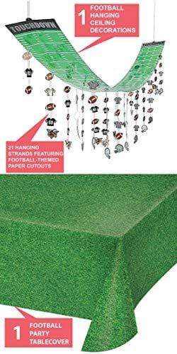Footbal Party Supplies - Hanging Ceiling Decorations and Plastic Turf Tablecover party supplies