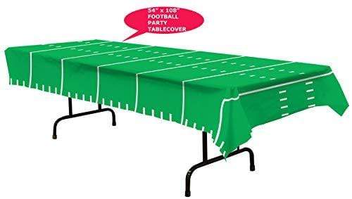 Football Party Supplies - Metallic Hanging Football Whirls and Green Football Field Table Cover With Yard Lines party supplies