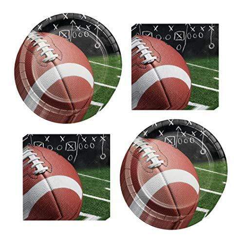 Football Party Supplies - Paper Dinner Size Plates & Luncheon Napkins (Serves 16) party supplies