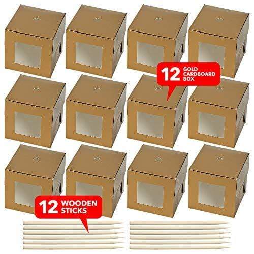 Gold Candy Apple Boxes & Wooden Sticks (Set of 12) party supplies
