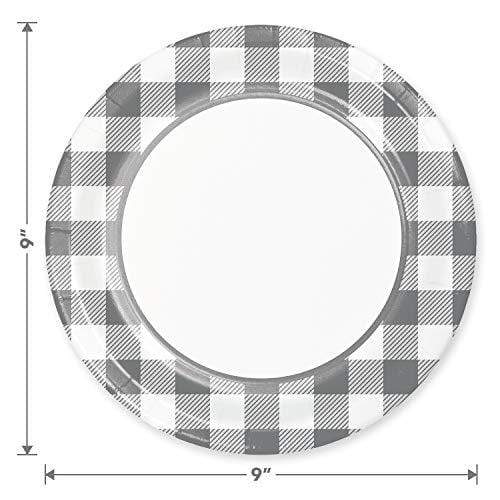 Gray Buffalo Plaid Party Supplies - Gray and White Checkered Gingham Paper Dinner Plates and Luncheon Napkins (Serves 16) party supplies
