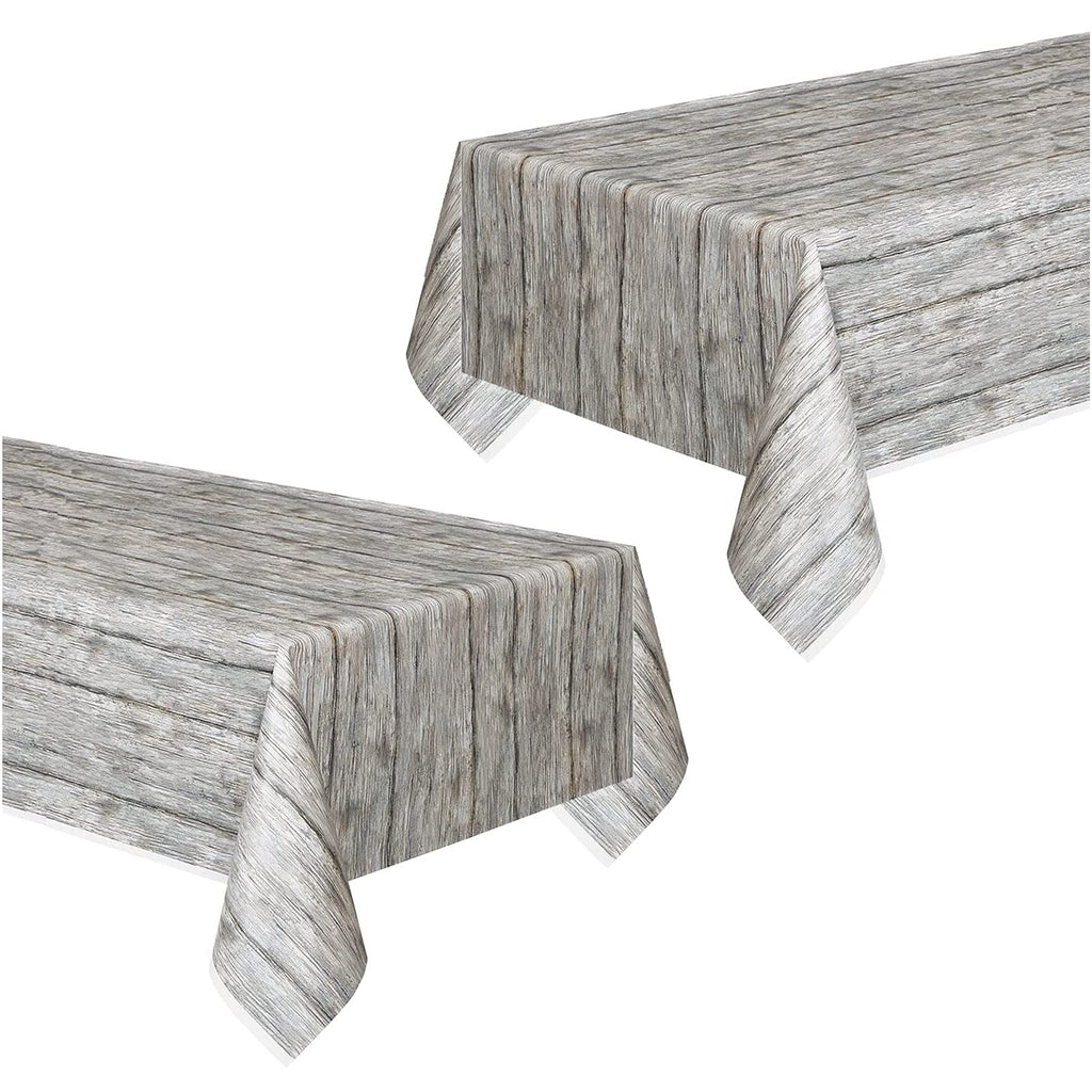 Gray Wood Grain Rustic Plastic Table Cover - 2 pack party supplies