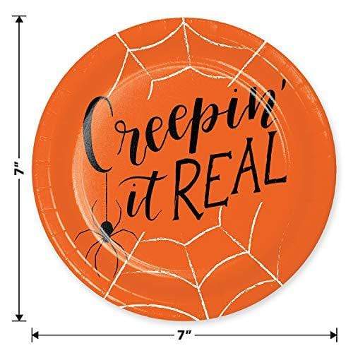Halloween Party Spider Web"Creepin' It Real" Paper Dessert Plates & Beverage Napkins (Serves 16) party supplies