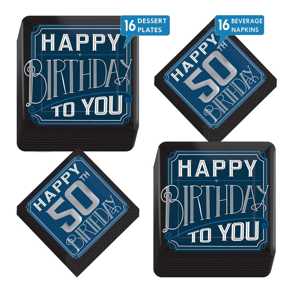 Happy Birthday Old Man 50th Milestone - Paper Dessert Plates and Beverage Napkins (Serves 16) party supplies