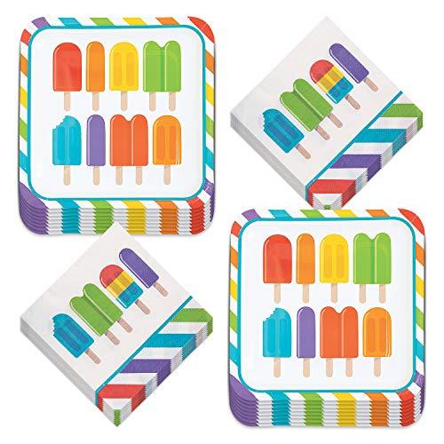 Ice Pop Party Popsicle Dinner Plates and Luncheon Napkins - for Summer Birthday, 4th of July, or Pool Party (Serves 16) party supplies