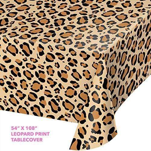 Leopard and Pink Party Supplies - Leopard Print Table Cover and Hot Pink Dinner Plate & Napkin Set (Serves 16) party supplies