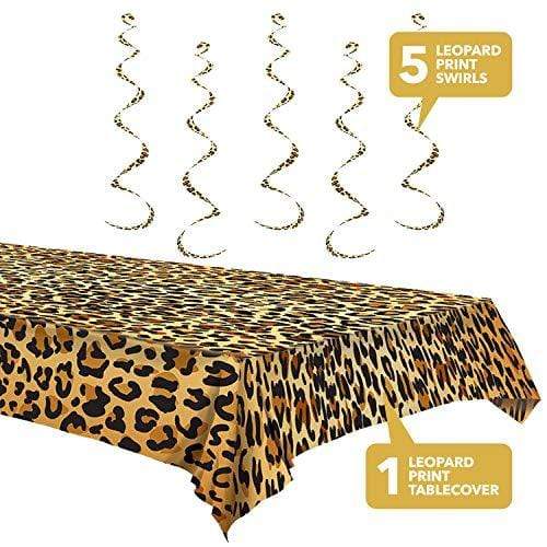 Leopard Print Party Supplies - Hanging Whirls & Table Cover Set (Set of 2) party supplies