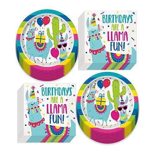 Llama Party Supplies - Blue Llama & Balloons Paper Dessert Plates and Beverage Napkins (Serves 16) party supplies
