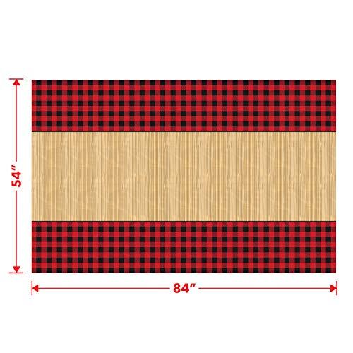 Lumberjack Party Supplies - Red and Black Buffalo Plaid & Wood Plastic Table Cover, 54" x 84" (2 Pack) party supplies