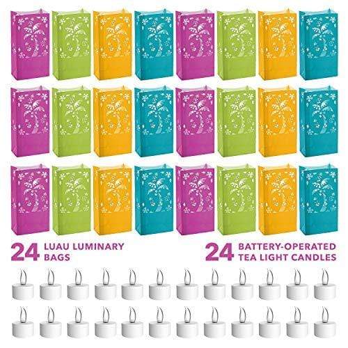 Luminary Bags with Battery-Operated Tea Light Candles for Luaus & Summer Parties (24 Pack) party supplies