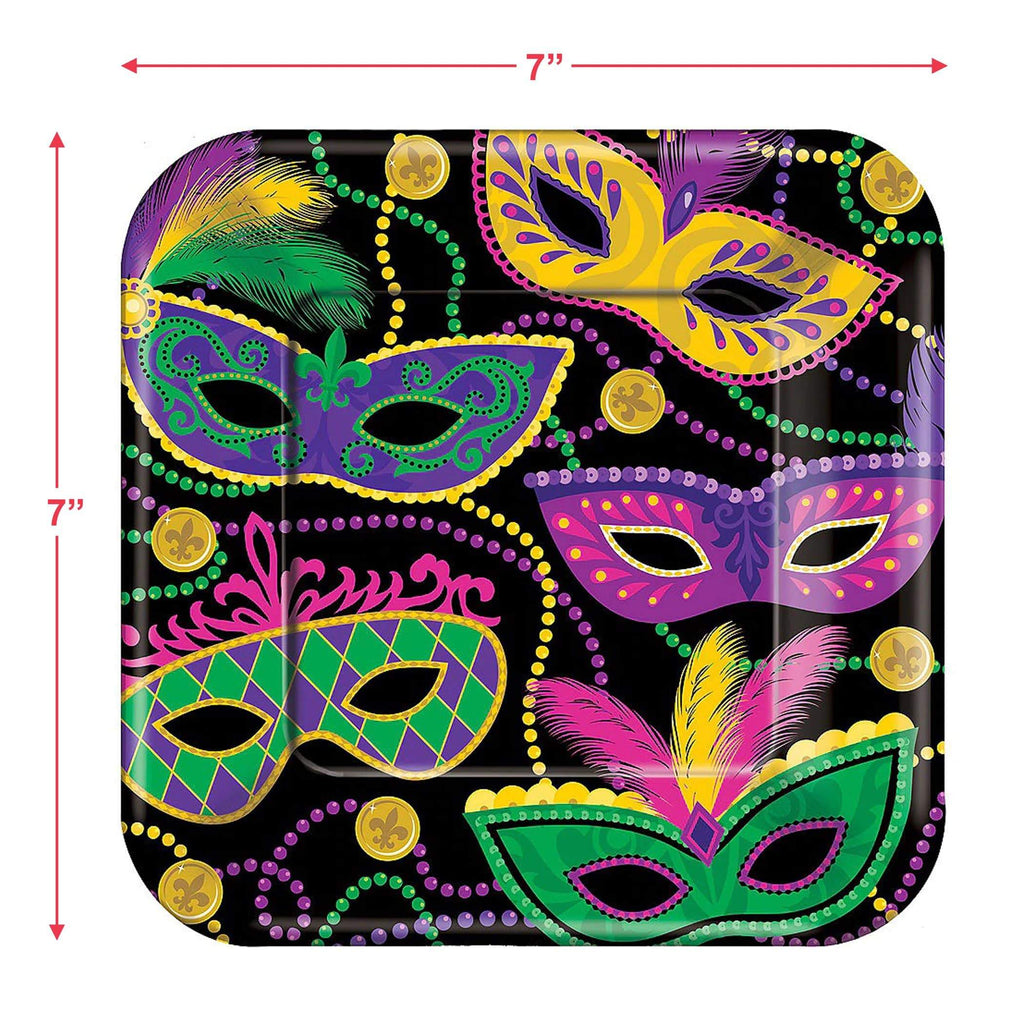 Mardi Gras Decorations - Metallic Maquerade Mask Paper Dinner Plates and Luncheon Napkins (Serves 16) (Masquerade Masks and Beads Paper Dessert Plates and Beverage Napkins) party supplies