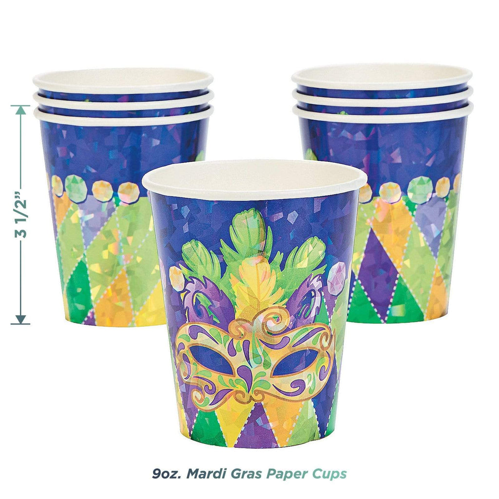 Mardi Gras Metallic Dessert Party Pack - Paper Plates, Beverage Napkins, Cups, Plastic Table Cover, and Balloons Set (Serves 16) party supplies