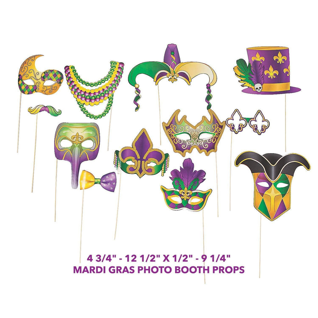 Mardi Gras Photo Booth Set - Complete Selfie Station with Mask Props and Hanging Swirl Backdrop Party Decorations (24 pieces) party supplies
