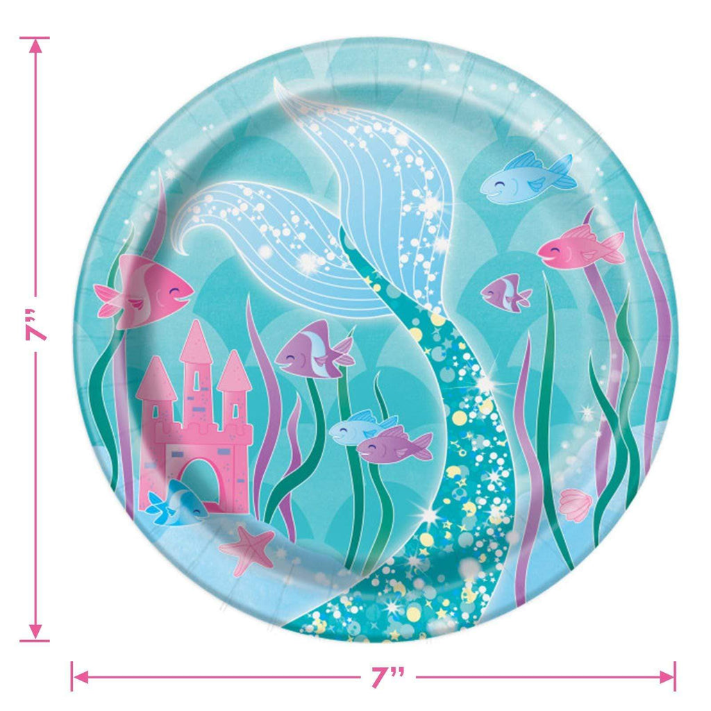 Mermaid Party Party Pack - Under The Sea Dessert Plates, Napkins, Cups, Table Cover, and Glitter Garland Set (Serves 16) party supplies