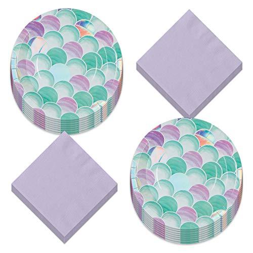 Mermaid Party Supplies - Mermaid Sparkle Paper Dinner Plates and Light Purple Luncheon Napkins (Serves 16) party supplies