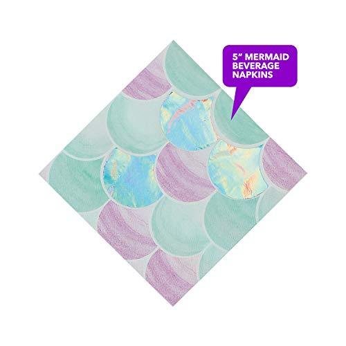 Mermaid Party Supplies - Party Pack of Clamshell Plates, Mermaid Scales Napkins and Tablecover, and 12 Balloons (Serves 16) party supplies