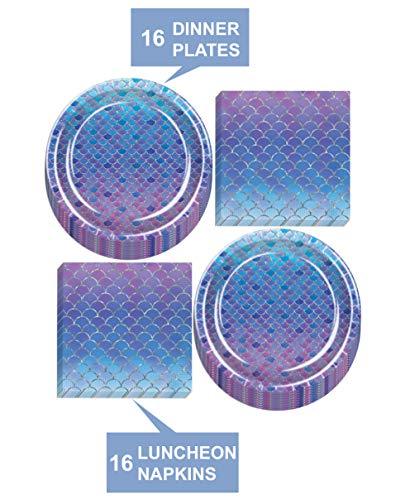 Mermaid Party Supplies - Purple and Blue Ombre Metallic Mermaid Scales Paper Dinner Plates and Napkins (Serves 16) party supplies