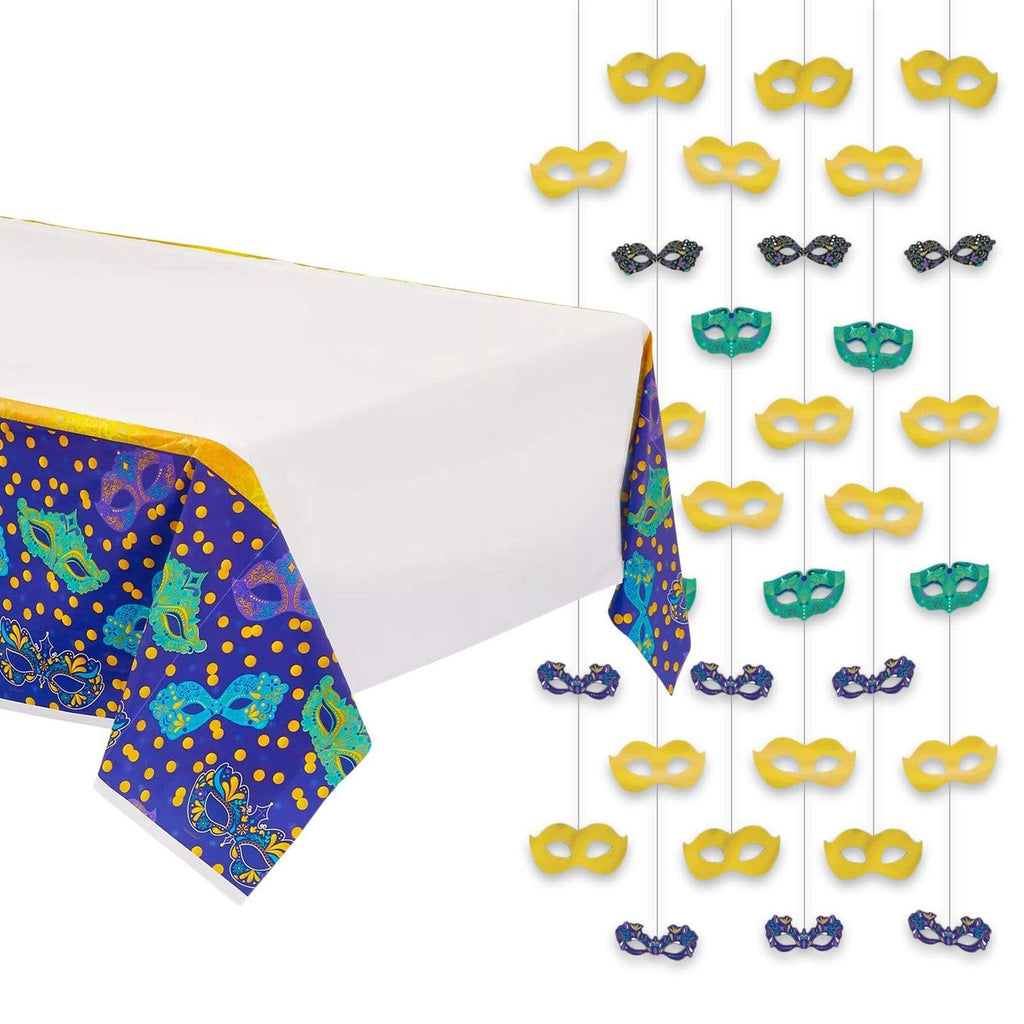 Night in Disguise Masquerade Party Supplies - Hanging String Cutouts and Plastic Table Cover Set party supplies