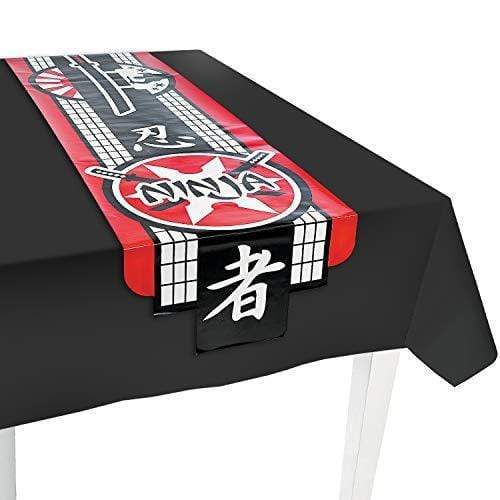 Ninja Party Supplies - Ninja Warrior Table Runner and Black Tablecover Set for Birthdays and Ninja-Themed Parties party supplies