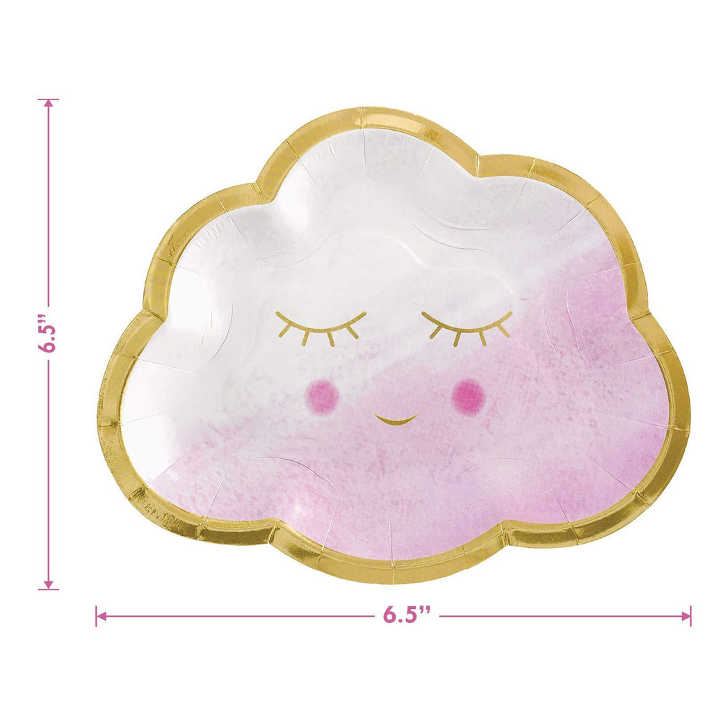 Oh Baby Pink & Metallic Gold Cloud Shaped Paper Dessert Plates and Beverage Napkins (Serves 16) party supplies
