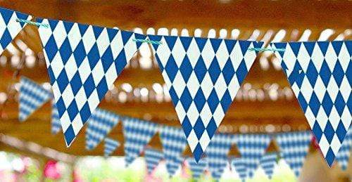 Oktoberfest Decorations - Indoor Outdoor Party Welcome Banner (5ft Wide) with Checkered Pennant Flags (30 ft Long) party supplies
