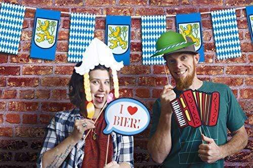 Oktoberfest Party Photo Booth Kit - Pre-Assembled Props and Bavarian Flag Background Banner Selfie Station Supplies party supplies