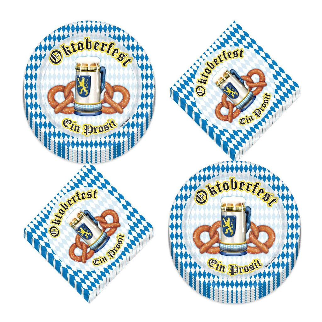 Oktoberfest Party Supplies - Disposable Tableware Paper Plates and Napkins (Blue and White Checkered Pretzel Paper Dinner Plates and Luncheon Napkins (Serves 16)) party supplies