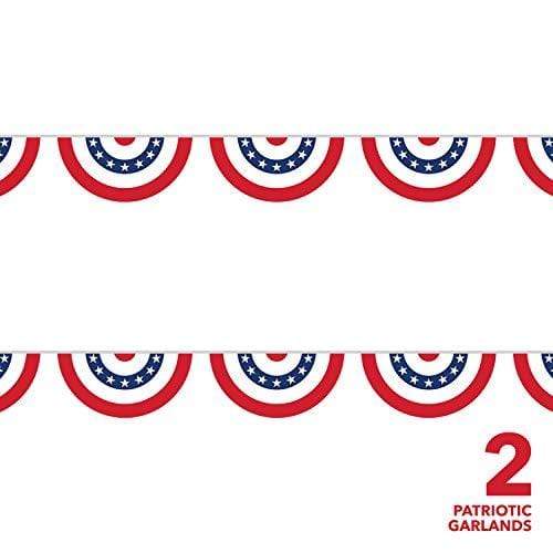Patriotic Garland Decorations (2 Pack) - American Flag Bunting Banner for 4th of July Party, Veterans Day, Labor Day Holiday and More party supplies