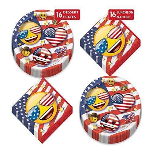 Patriotic Party Supplies for 4th of July, Memorial Day, and Veteran's Day (Emoji Paper Dessert Plates and Luncheon Napkins (Serves 16)) party supplies