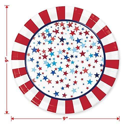 Patriotic Party Supplies for 4th of July, Memorial Day, and Veteran's Day (Patriotic American Pride Star Confetti and Stripes Paper Dinner Plates and Luncheon Napkins) party supplies