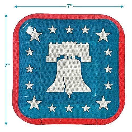 Patriotic Party Supplies for 4th of July, Memorial Day, and Veteran's Day (Rustic America Patriotic Party Liberty Bell Paper Dessert Plates and Beverage Napkins) party supplies