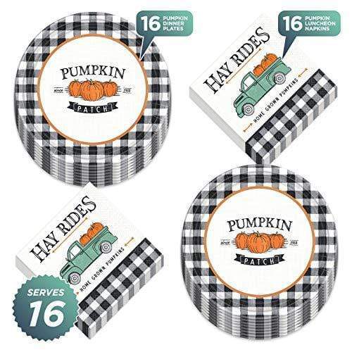 Pumpkin Truck Fall Harvest Paper Dinner Plates and Lunch Napkins (Serves 16) party supplies