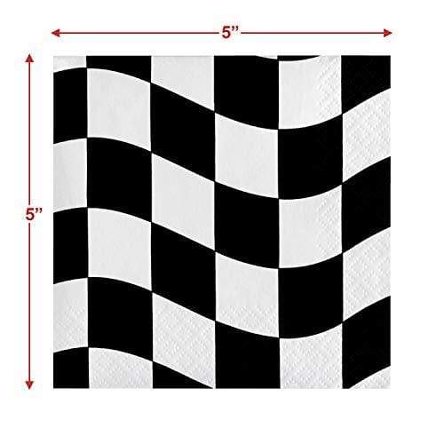 Race Party Supplies Black and White Checkered Paper Dessert Plates and Beverage Napkins (Serves 16) party supplies