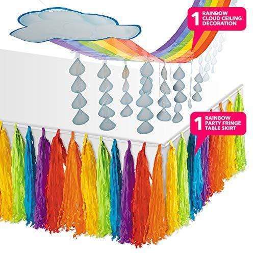 Rainbow Party Supplies - Large Ceiling Decoration and Tissue Fringe Table Skirt party supplies